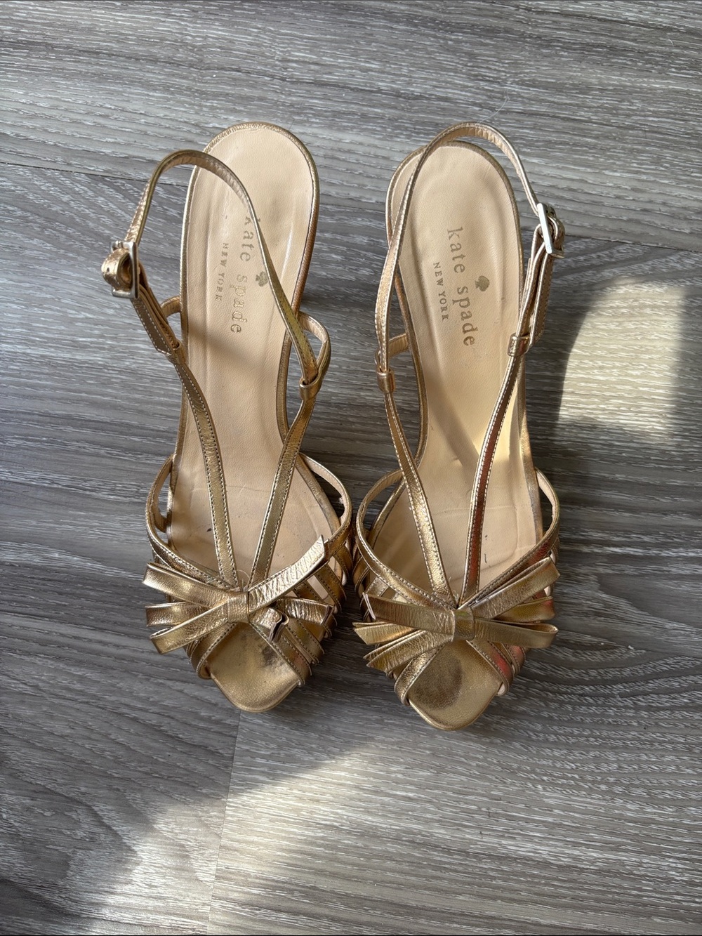 Kate Spade New York Metallic Gold Strappy Slingback Heels